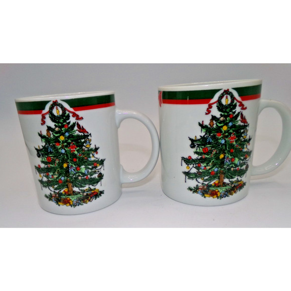 Vintage Topco Ribbons & Tree Christmas Tree Set 2 Coffee Mug Cocoa Mug Treat Mug - Picture 4 of 12